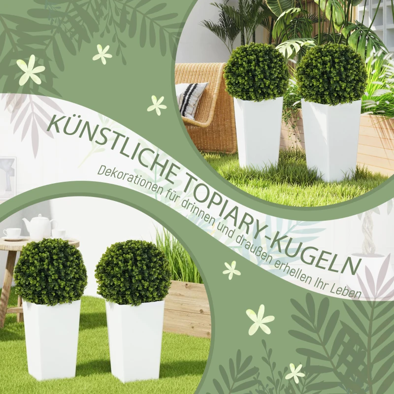 HOMCOM 2er-Set Künstlicher Eukalyptuskugeln 65 cm Kunstpflanze mit UV-Schutz, 330 Blättern im Topf, Grün