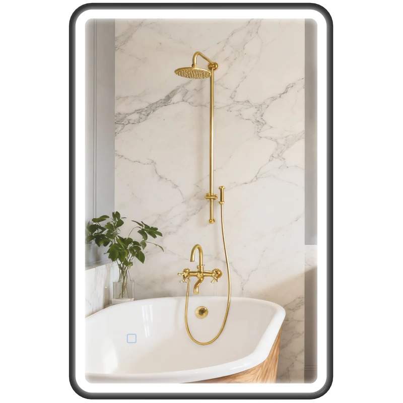 HOMCOM 90 x 60 cm LED-Badezimmerspiegel, Lichter, 3 Farben, dimmbar, Memory-Funktion, horizontal und vertikal, Schwarz