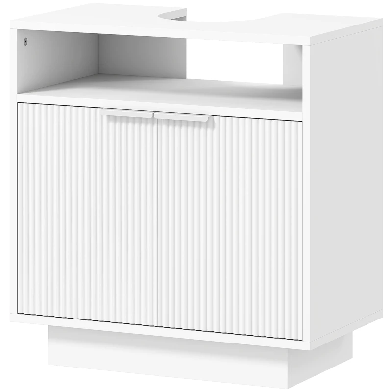 HOMCOM Mueble bajo Lavabo con 2 Puertas Acanaladas y Compartimento Abierto para Lavabo sin Pedestal 60x33x63 cm Blanco