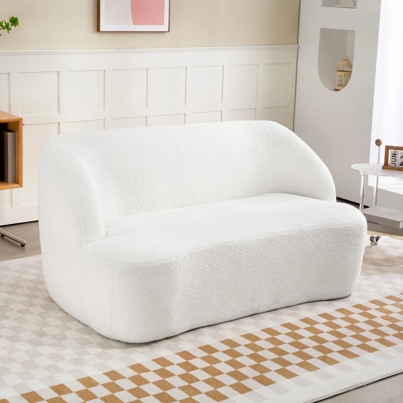 HOMCOM 2-Sitzer-Sofa, geschwungenes Design, Polstersofa mit Fleece-Bezug, für Wohnzimmer, Schlafzimmer, Homeoffice, Cremeweiß(m-10)