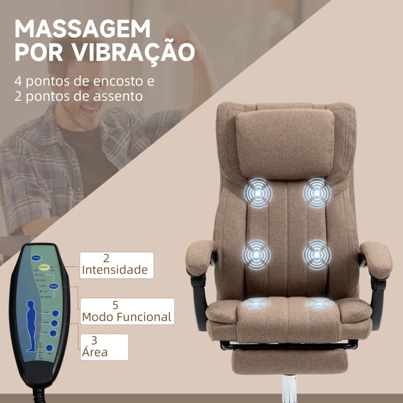 Vinsetto Cadeira de Escritório com 6 Pontos de Massagem com Vibração Reclinável com Altura Ajustável 65x61x101-113 cm Marrom