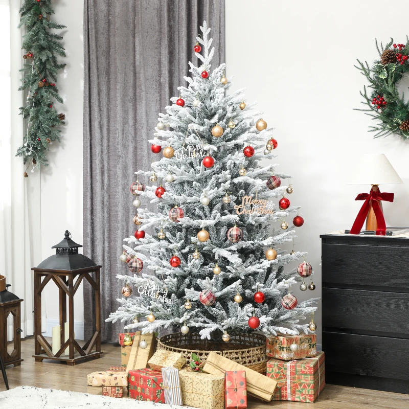 HOMCOM Künstlicher Weihnachtsbaum 180 cm künstlich Tannenbaum mit Schnee, 1976 Spitzen für drinnen