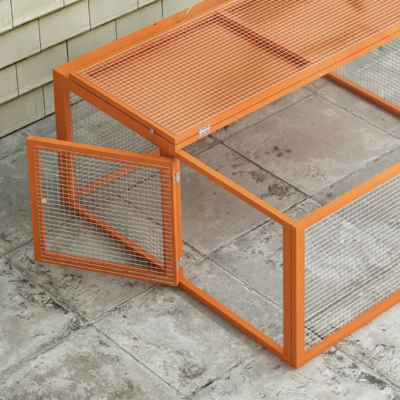PawHut Cușcă pliabilă de exterior pentru 2-3 rozătoare, cu multiple intrări, din lemn și oțel, 110x105x50 cm, portocaliu