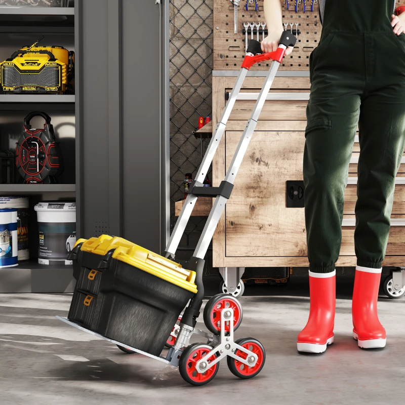HOMCOM Faltbarer Treppensteiger-Trolley, 6-Rad-System, trägt 70 kg, Aluminium, Rot