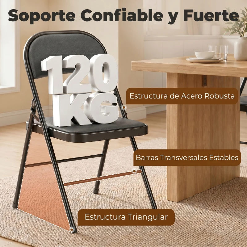 HOMCOM Juego de 4 Sillas Plegables Acolchadas con Respaldo y Estructura de Acero para Salón Comedor Cocina 45x46x78 cm Negro