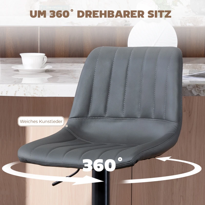 HOMCOM Barhocker 2er-Set im Retrodesign, mit Fußstütze, höhenverstellbar, 43 cm x49,5 cm x 111 cm