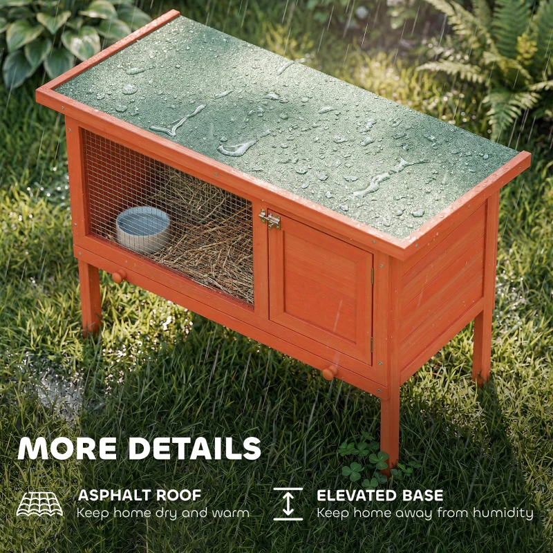 PawHut Wooden Rabbit Hutch, Guinea Pig Hutch with Asphalt Roof, Outdoor Elevated Bunny House for Rabbits, Chinchillas