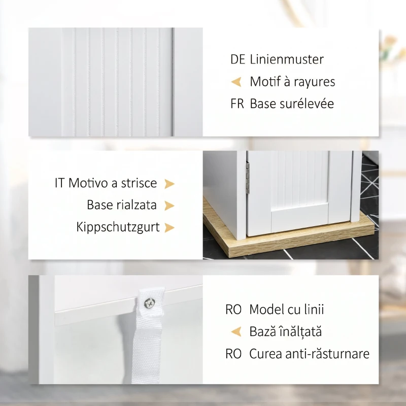 kleankin Dulap Baie Slim cu Suport Hârtie Igienică pentru Spălătorie, Modern, Rafturi Reglabile, MDF, Alb