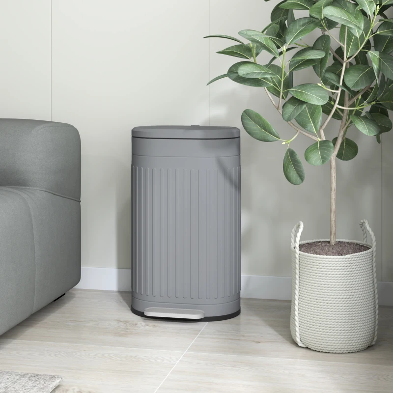 HOMCOM Mülleimer 30L Treteimer mit Deckel Fußpedal herausnehmbarem Inneneimer Soft-Close-Funktion 36,5 x 31,2 x 60,8 cm, Grau