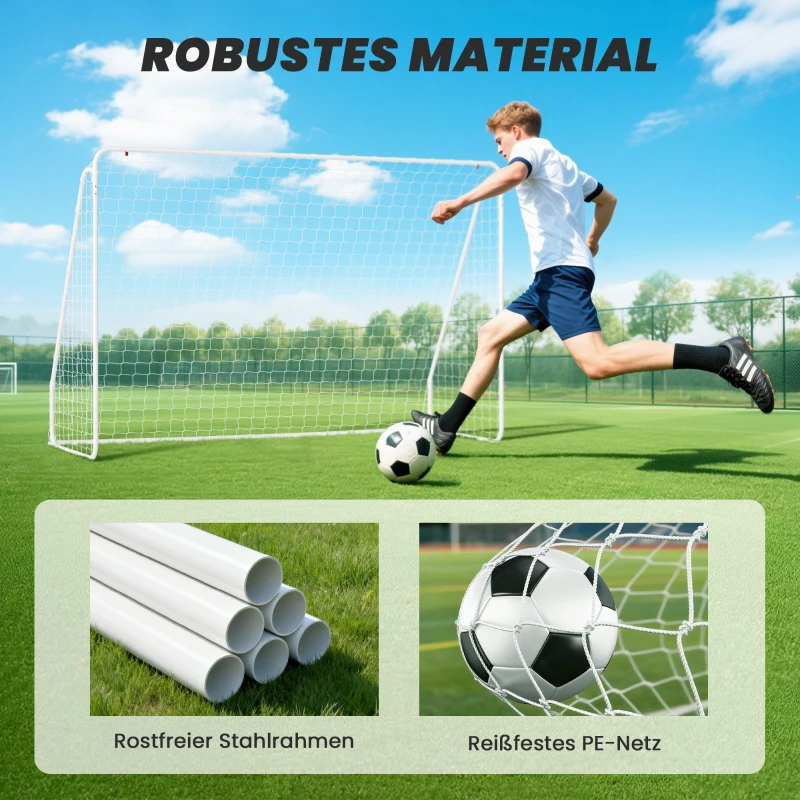 HOMCOM Fußballtor für Spiele & Training, UV-beständig, robust, Bodenverankerungen, Weiß