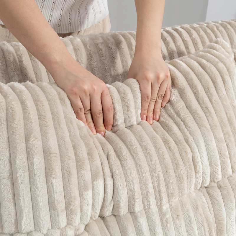 HOMCOM 2-Sitzer Sofabett, Cordbezug, zum Schlafsofa umwandelbar, 2 Kissen, Seitentaschen, 157 x 190 cm, Cremeweiß