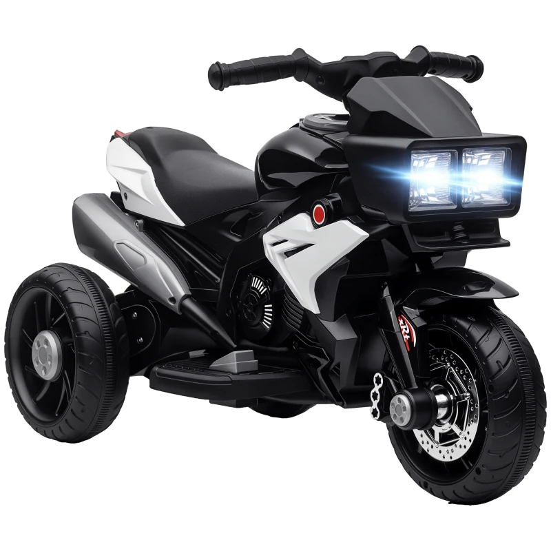 HOMCOM Motocicletă Electrică pentru Copii 3-5 Ani, max. 25 kg, 3 Roți, Lumini și Sunete, Baterie 6V, Negru, 86x42x52 cm