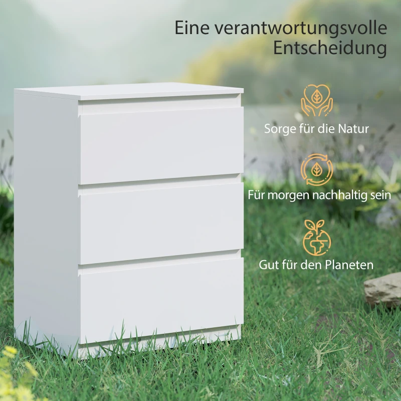 HOMCOM Kommode mit 3 Schubladen, für Wohnzimmer, Schlafzimmer, Flur, Spanplatte, Weiß