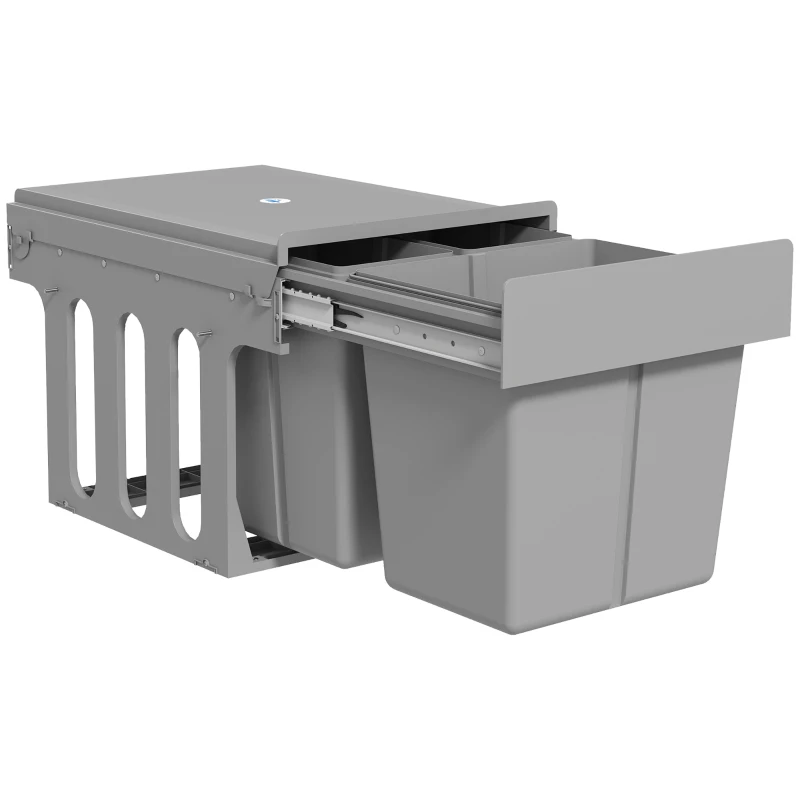 HOMCOM Cos de Gunoi Extractibil Sub Chiuveta 31L, 3 Recipiente Detasabile, 48x34,3x35,1 cm, Gri Deschis