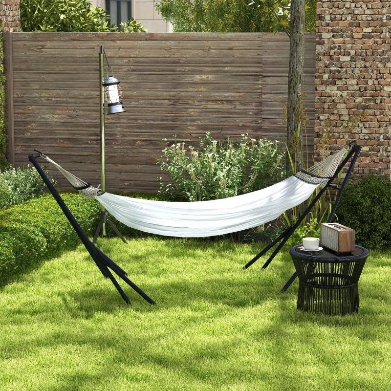 Outsunny Hängemattengestell inkl. Hängematte Gestell für Hängematte, 263 cm x 89 cm x 100 cm, Schwarz + Weiß