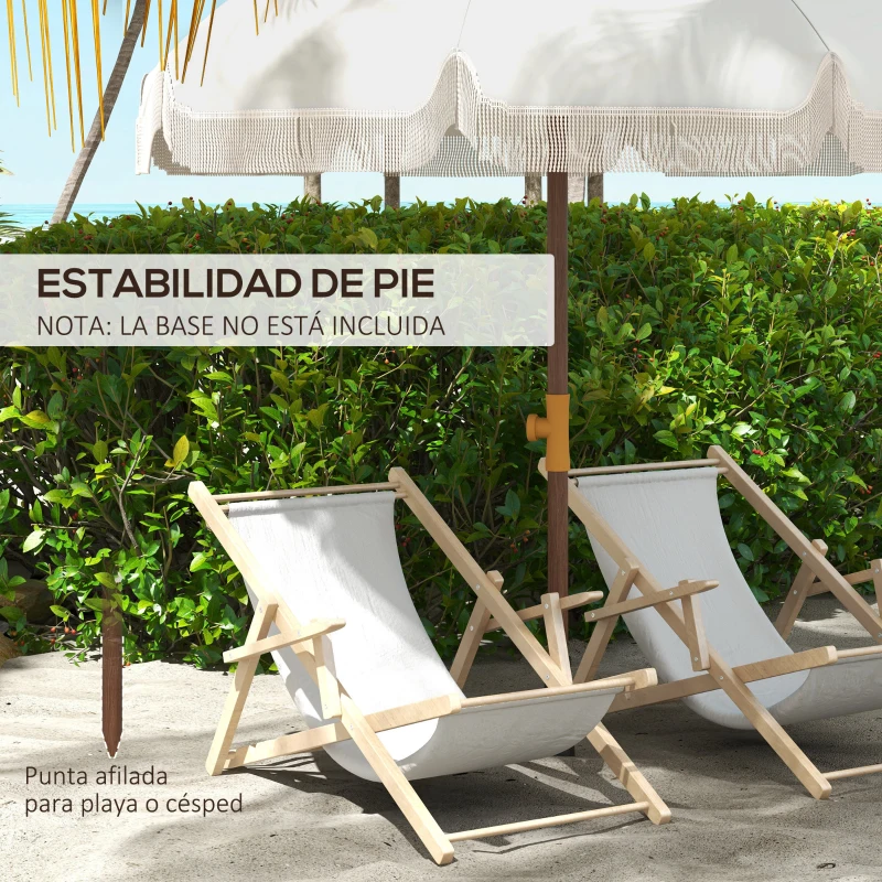 Outsunny Sombrilla de Playa con Flecos Ø190x210 cm con 8 Varillas Apertura Manual Anti-UV Impermeable y Bolsa de Transporte Gris