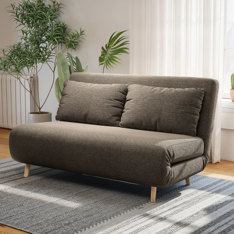 HOMCOM Schlafsofa, Gästebett, 3-fach verstellbare Rückenlehne, Kordoptik, bis 120 kg, 141 x 90 x 81 cm, Dunkelbraun