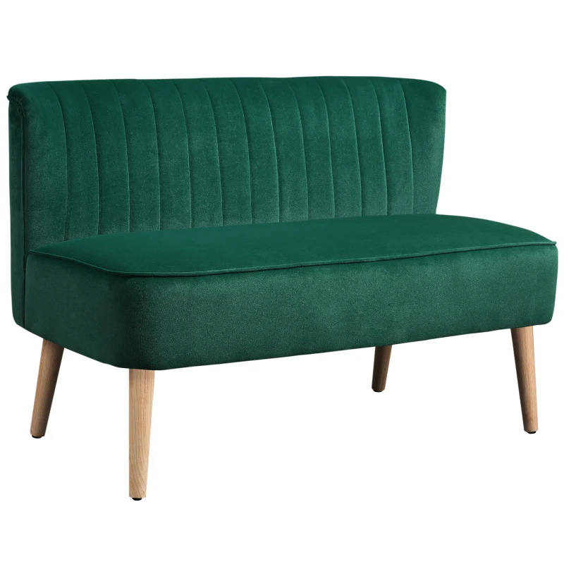 HOMCOM Sofa Retrodesign 2-Sitzer-Sofa, Holzbeine, 117 cm x 56,5 cm x 77 cm, Dunkelgrün
