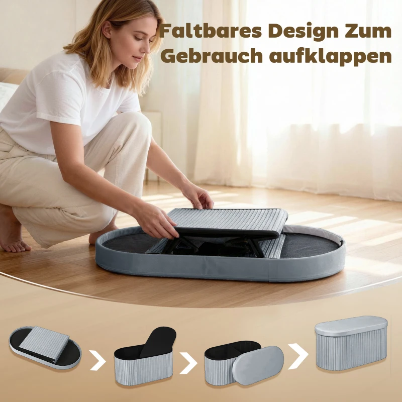 HOMCOM Sitzbank mit Stauraum Klappbar Polsterbank mit Samt-Optik für Wohnzimmer 76 x 38 x 35 cm Dunkelgrau