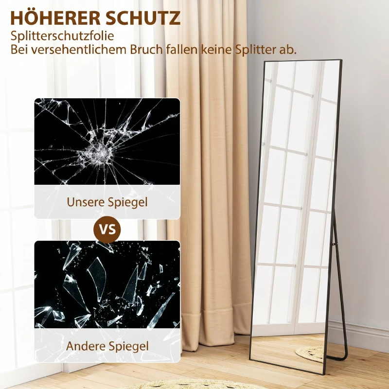 HOMCOM Großer Standspiegel, Wandspiegel, Ganzkörperspiegel, 161,5 cm, Silber