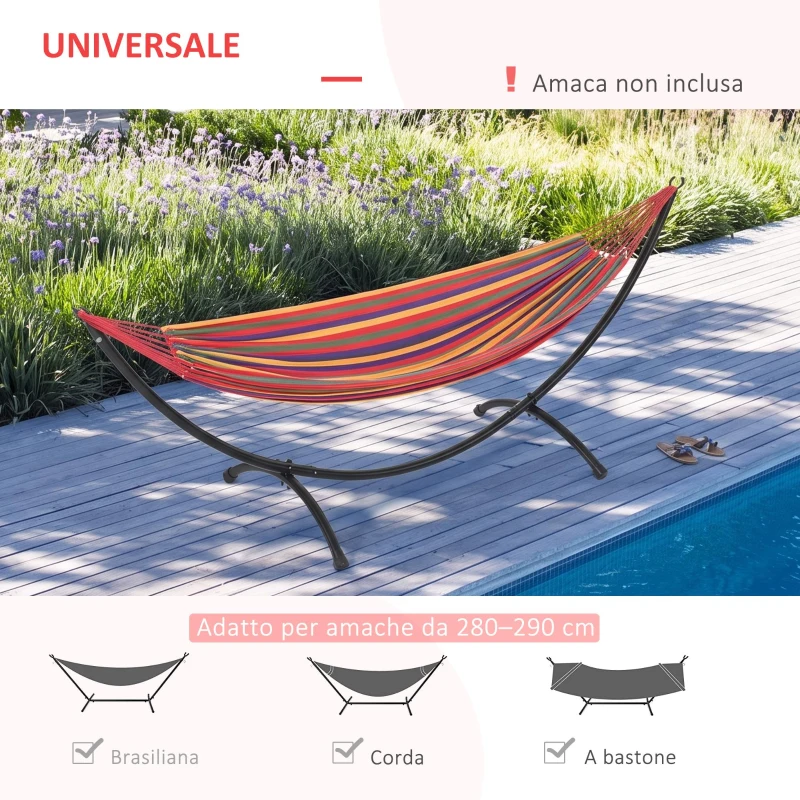 Outsunny Struttura per Amaca Universale da Esterno in Metallo, 300x90x100cm, Nero