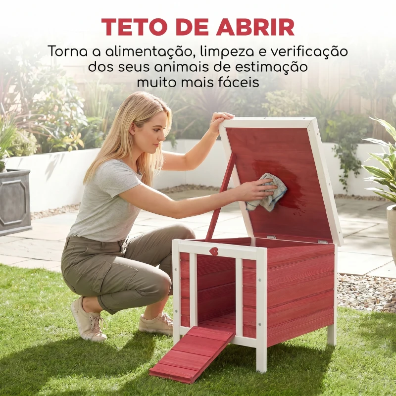PawHut Coelheira de Madeira Exterior Coelheira para Roedores Animais de Estimação Pequenos com Teto Asfáltico e Rampa Antiderrapante 42x51x43cm Vermelho