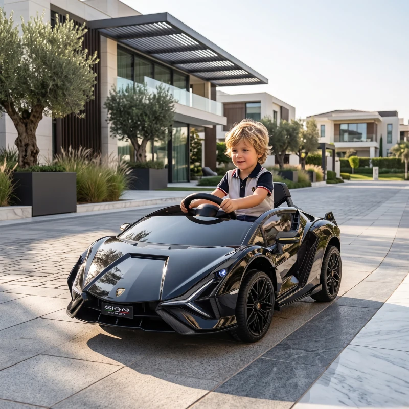 HOMCOM Lamborghini Sian Licensed Electric Car for Kids, 12V Kids Electric Ride on Car with Dual Motors, Remote Control, Black