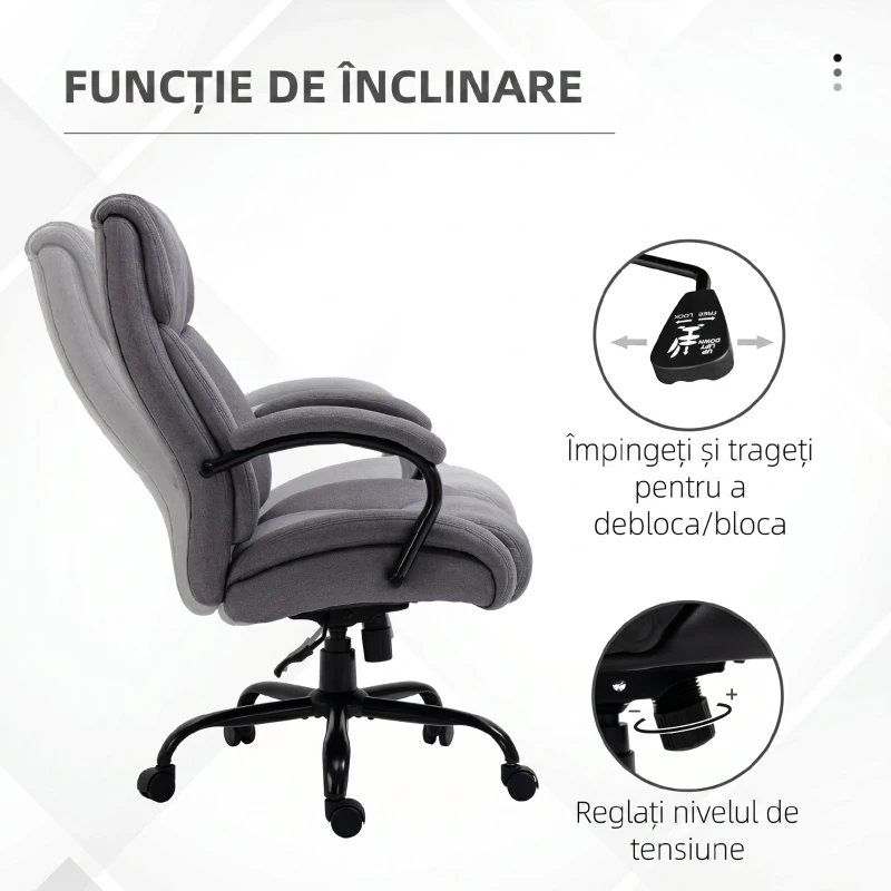 Vinsetto Scaun de Birou Ergonomic din Material Tip In, 220 kg, Rotativ, Reglabil pe Înălțime, Gri Deschis