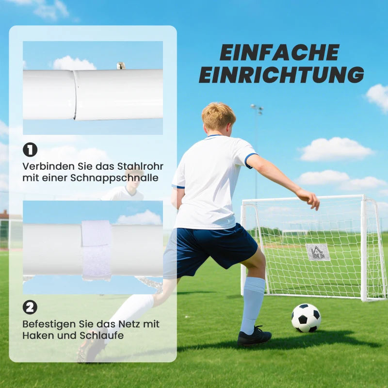 HOMCOM Fußballtor Kinder, Zielmarkierung, Stoßdämpfende Hülsen, Garten, 186x123cm, Weiß