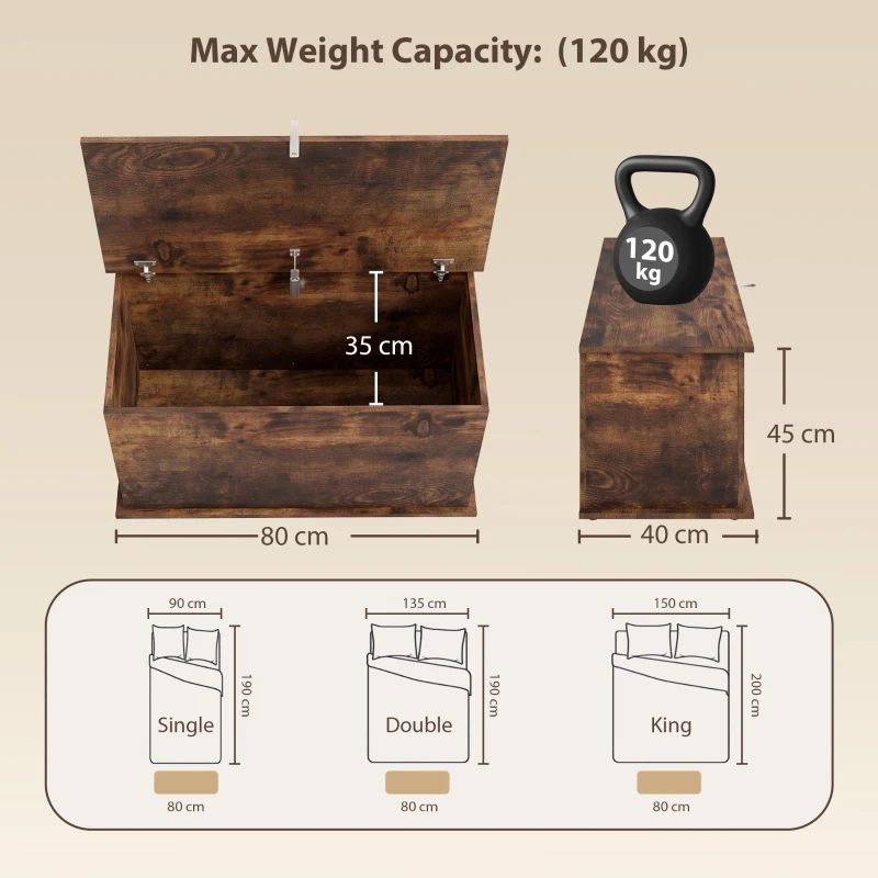 HOMCOM Banquette-coffre, Banc à chaussures avec couvercle de sécurité, fond intérieur, Marron rustique