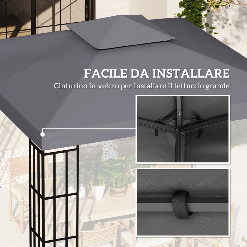 Outsunny Tetto di Ricambio per Gazebo 3x3m a 2 Livelli e Resistente ai Raggi UV, Grigio Scuro