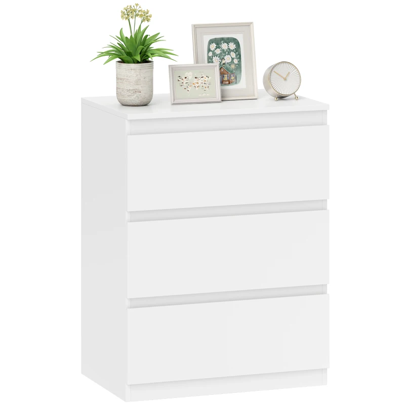 HOMCOM Kommode mit 3 Schubladen, für Wohnzimmer, Schlafzimmer, Flur, Spanplatte, Weiß