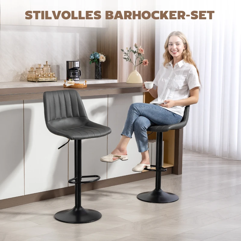 HOMCOM Barhocker 2er-Set im Retrodesign, mit Fußstütze, höhenverstellbar, 43 cm x49,5 cm x 111 cm