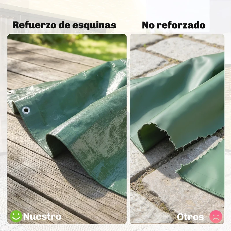 Outsunny Lona Impermeable Exterior 6x8 m Toldo PE 90 g/m² Protección UV con Ojales Reforzados para Leña Muebles de Jardín Verde