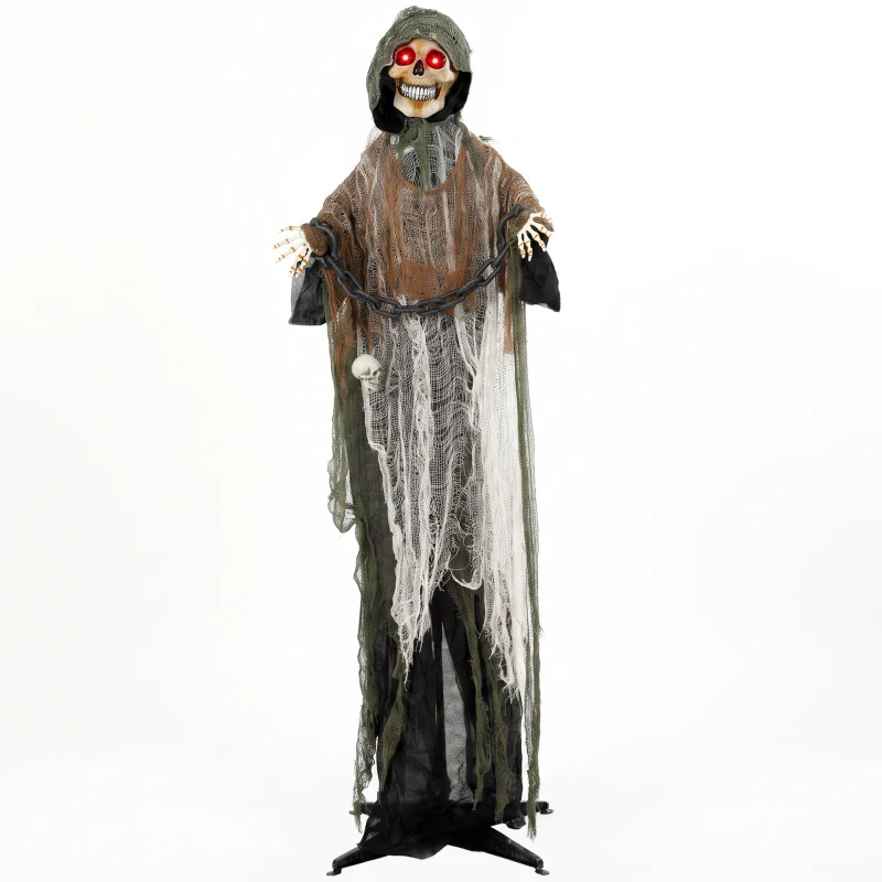 HOMCOM Animierter Sensenmann, 170 cm, lebensgroße Halloween-Animatronic mit beweglichen Händen/Kopf, leuchtenden Augen und Gruselsound