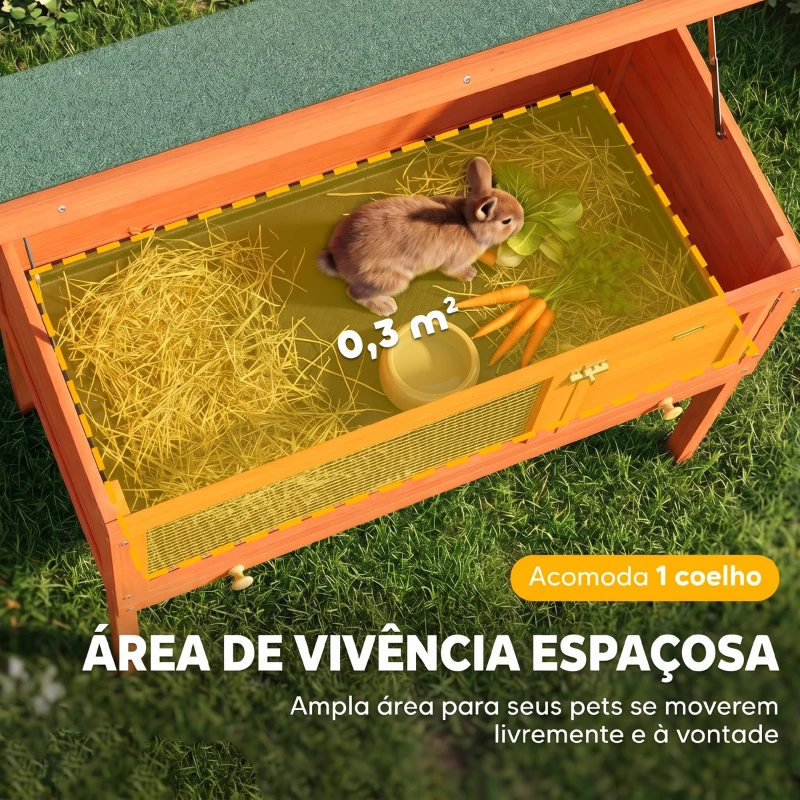 PawHut Casa de Coelhos de Madeira com Teto de Asfalto Abatível e Bandeja Removível e Porta 90x45x65 cm Madeira