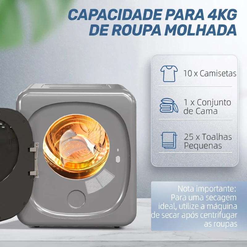 HOMCOM Máquina de Secar Roupa de Exaustão 4 kg 800 W com Ecrã Tátil, Controlo de Tempo e Temperatura, Função Anti-rugas, Prata
