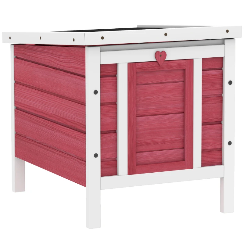 PawHut Conejera de Madera Exterior Jaula Caseta para Roedores Mascotas Pequeñas con Techo Asfáltico Se Puede Abrir y Rampa Antideslizante 42x51x43 cm Rojo