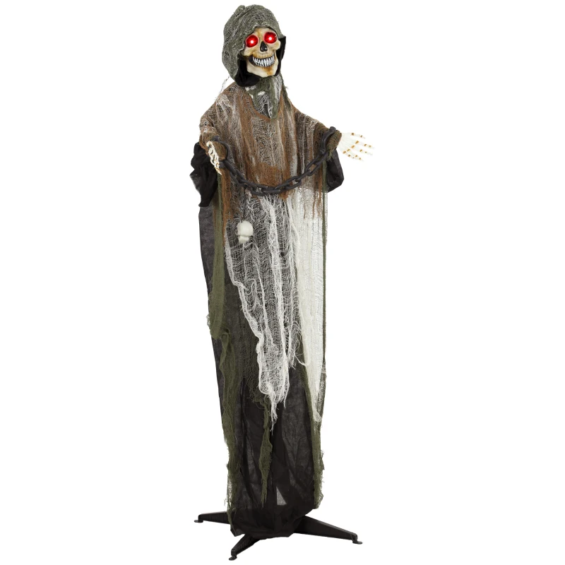 HOMCOM Animierter Sensenmann, 170 cm, lebensgroße Halloween-Animatronic mit beweglichen Händen/Kopf, leuchtenden Augen und Gruselsound