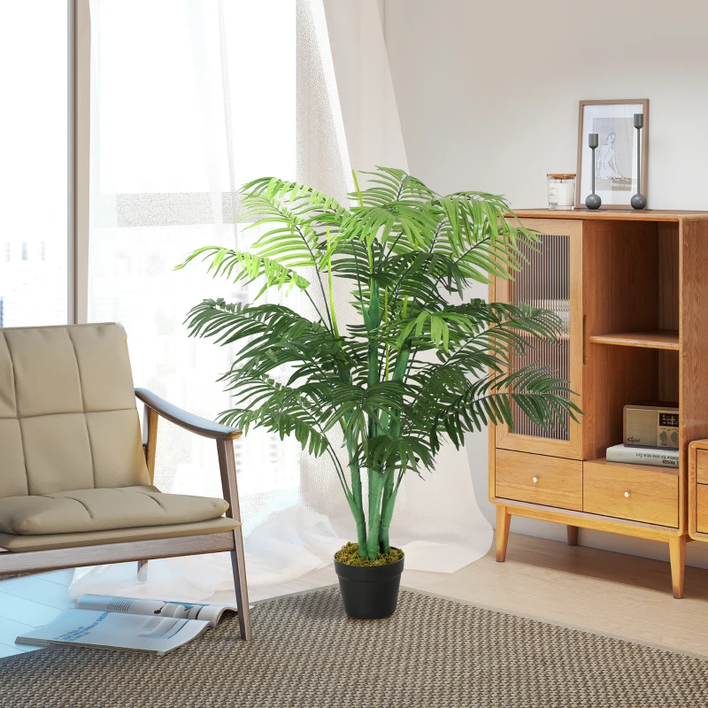 Outsunny Künstliche Palme 125cm Groß Kunstpflanze mit 18 Palmenwedel im Topf für Wohnzimmer Balkon