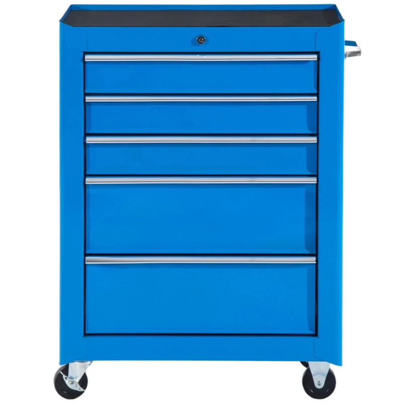 HOMCOM Werkzeugschrank, Werkzeugkiste, 5 Schubladen, rollbar, Stahl, Blau