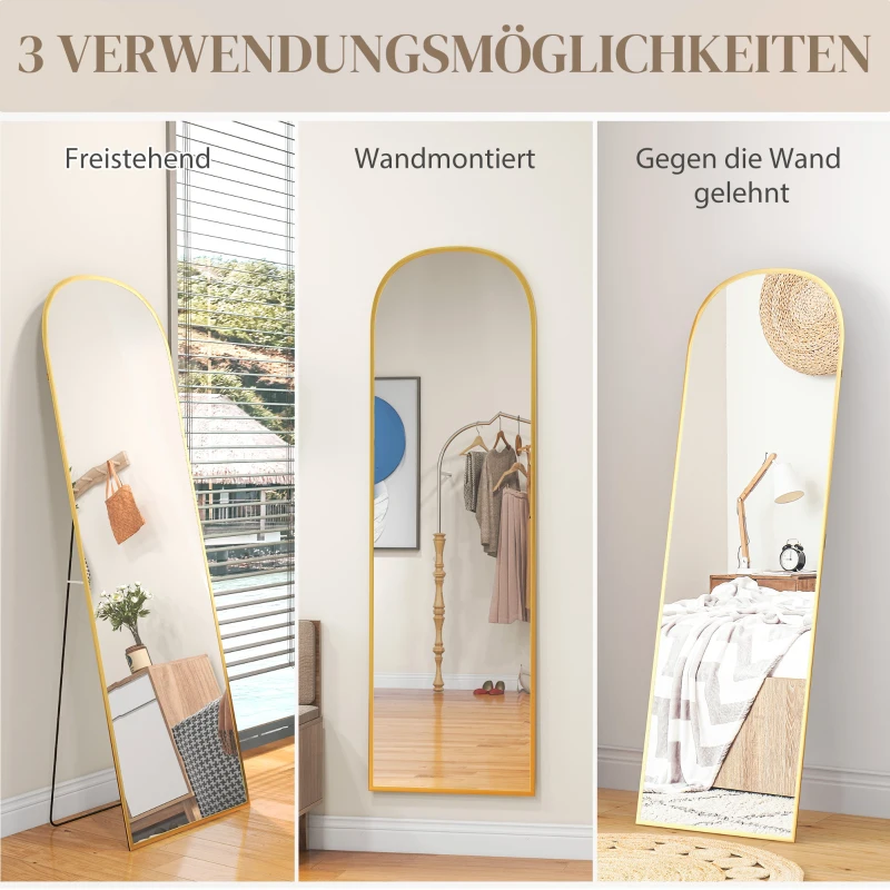 HOMCOM Standspiegel, Ganzkörperspiegel, modernes Design, 50 cm x 1,5 cm x 170 cm, Gold