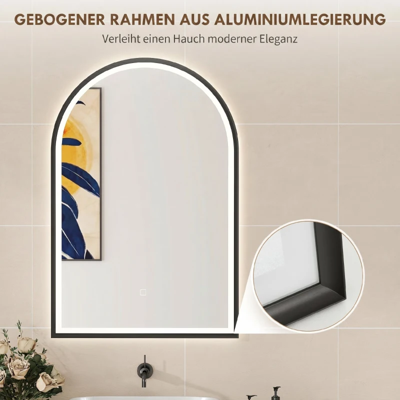 HOMCOM LED Badezimmerspiegel 60 x 90 cm mit Beleuchtung, Front- & Rückbeleuchtung, Memory-Funktion, Touch-Schalter, Schwarz