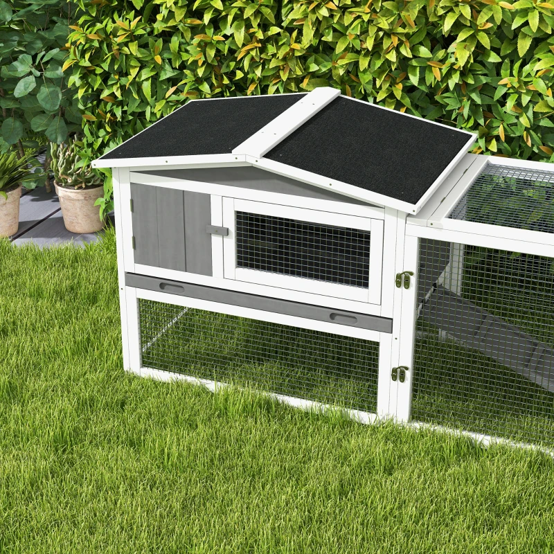 PawHut Clapier cage à lapins 2 étages tiroir déjection enclos extérieur amovible toit ouvrant 156x58x68cm bois massif pin