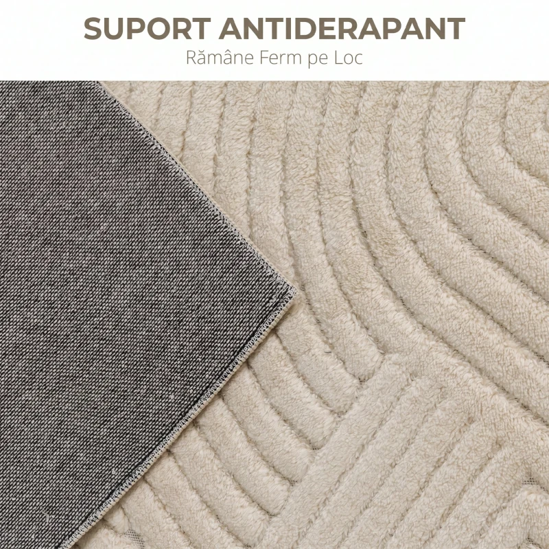 HOMCOM Covor Modern Antiderapant din Poliester și Bumbac cu Design Liniar, pentru Living, Dormitor, Crem