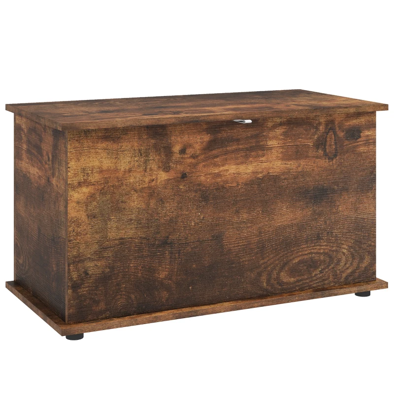 HOMCOM Banquette-coffre, Banc à chaussures avec couvercle de sécurité, fond intérieur, Marron rustique