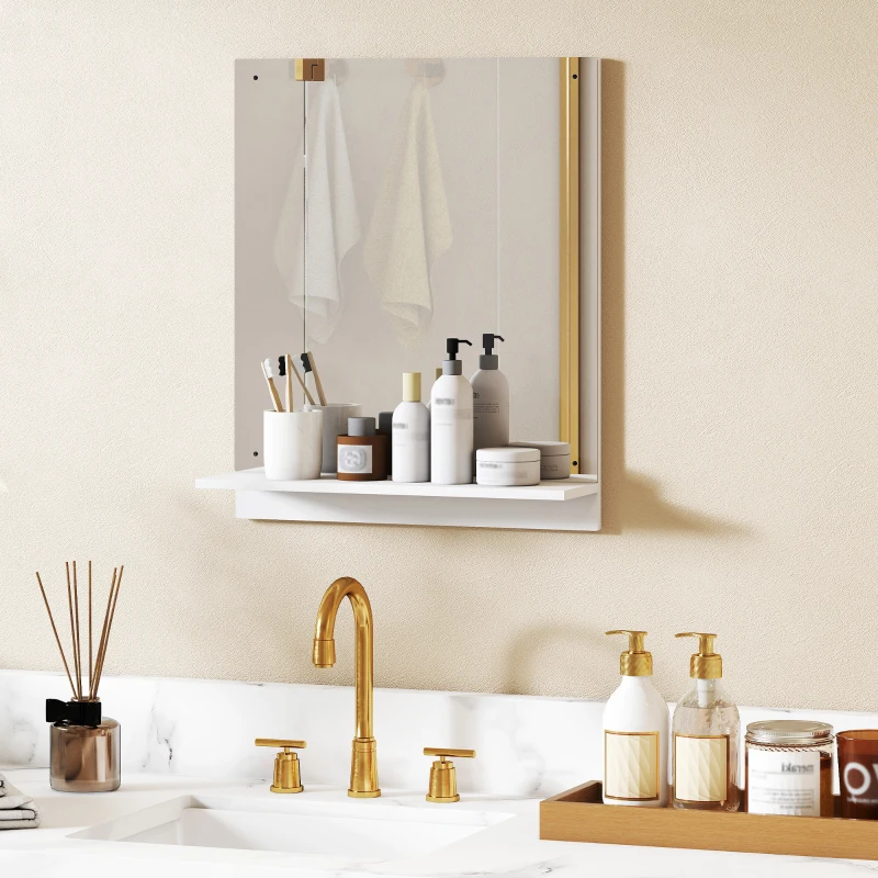 HOMCOM Badspiegel 50 x 60 cm Wandspiegel mit Regal, Badezimmerspiegel für Eingangsbereich, Flur, Weiß