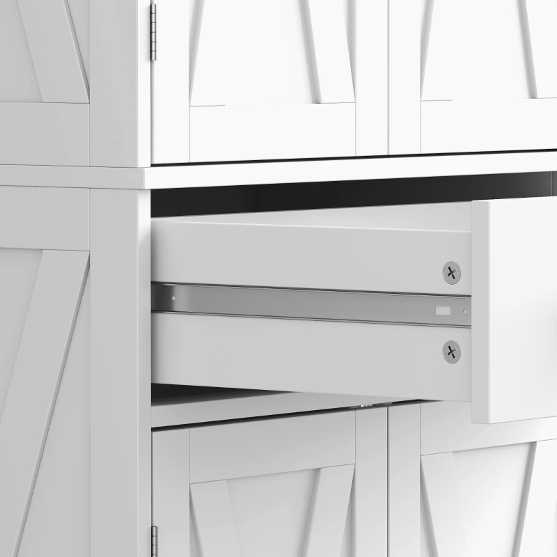 HOMCOM Armário Alto de Cozinha Armário de Cozinha com 4 Portas Gaveta e Prateleiras Ajustáveis Estilo Rústico 62x38x173 cm Branco