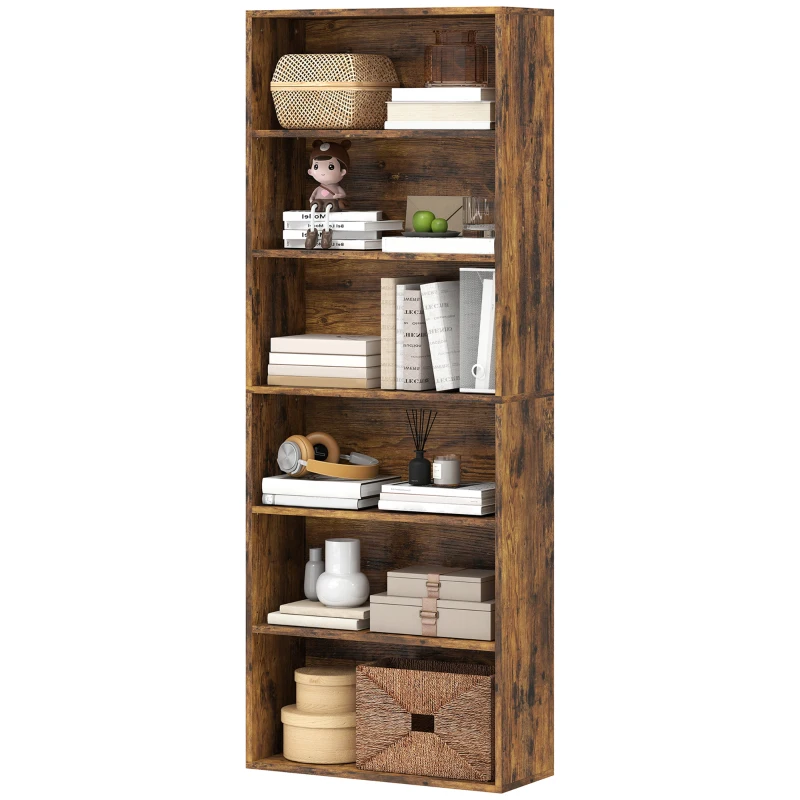 HOMCOM Six Shelf Bookcase - Rustic Brown