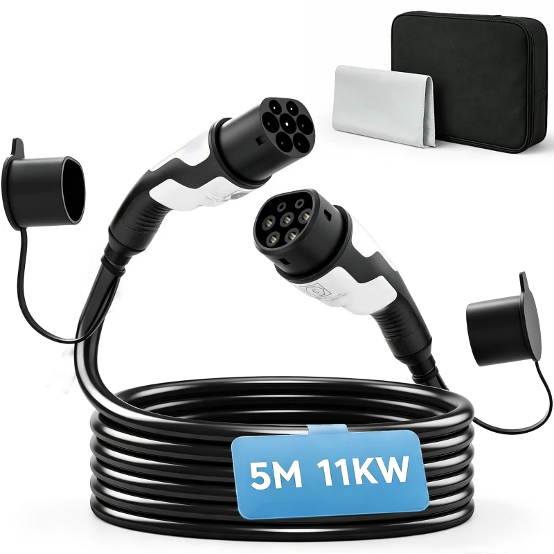HOMCOM Typ 2 EV-laadkabel, 11 kW, 16 A, Mode 3, 3-fasen, 5 m – Verlengkabel voor elektrische auto's & plug-in hybrides